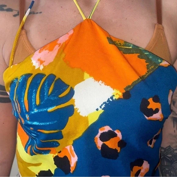 XS Scarf Halter Top Backless Blouse Women’s Boho Cropped Shirt Abstract Print - Picture 4 of 4
